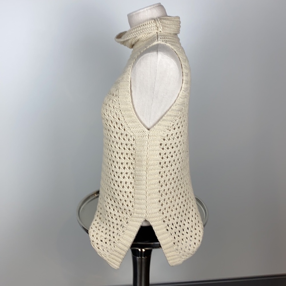 Free People Cream Crochet Cowl Neck Sweater Tank - Picture 3 of 6